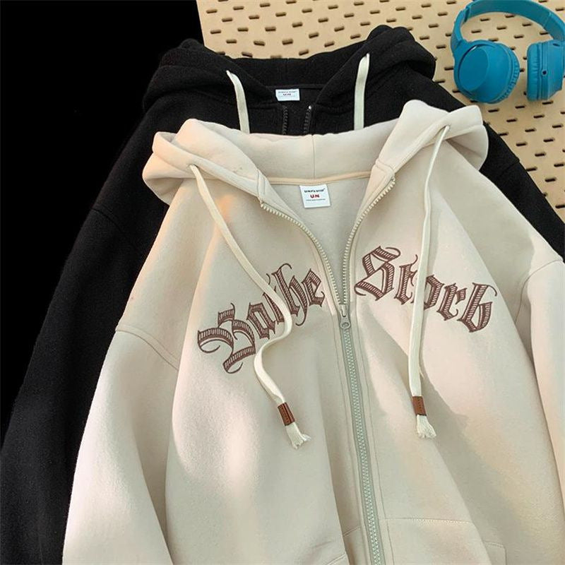 Hooded Cardigan Sweater Autumn And Winter Letter Embroidered Jacket