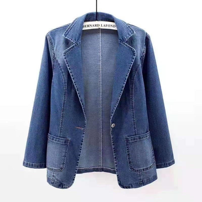 Chaqueta vaquera para mujer, corte entallado, cuello de traje, Color sólido, prenda exterior con un botón