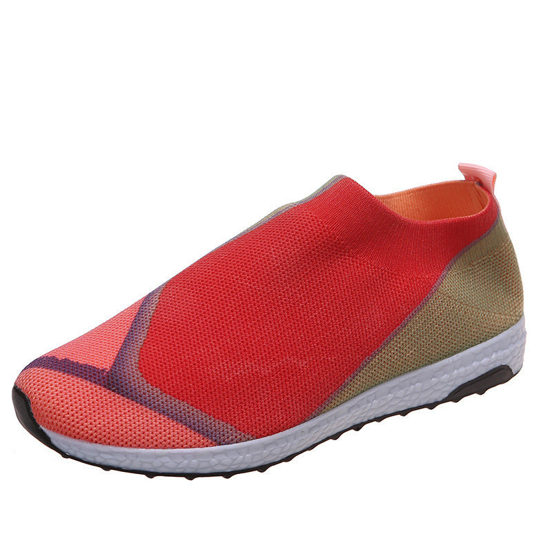 Women's Casual Fly Weaving Color Blocking Flat Bottom Sneakers