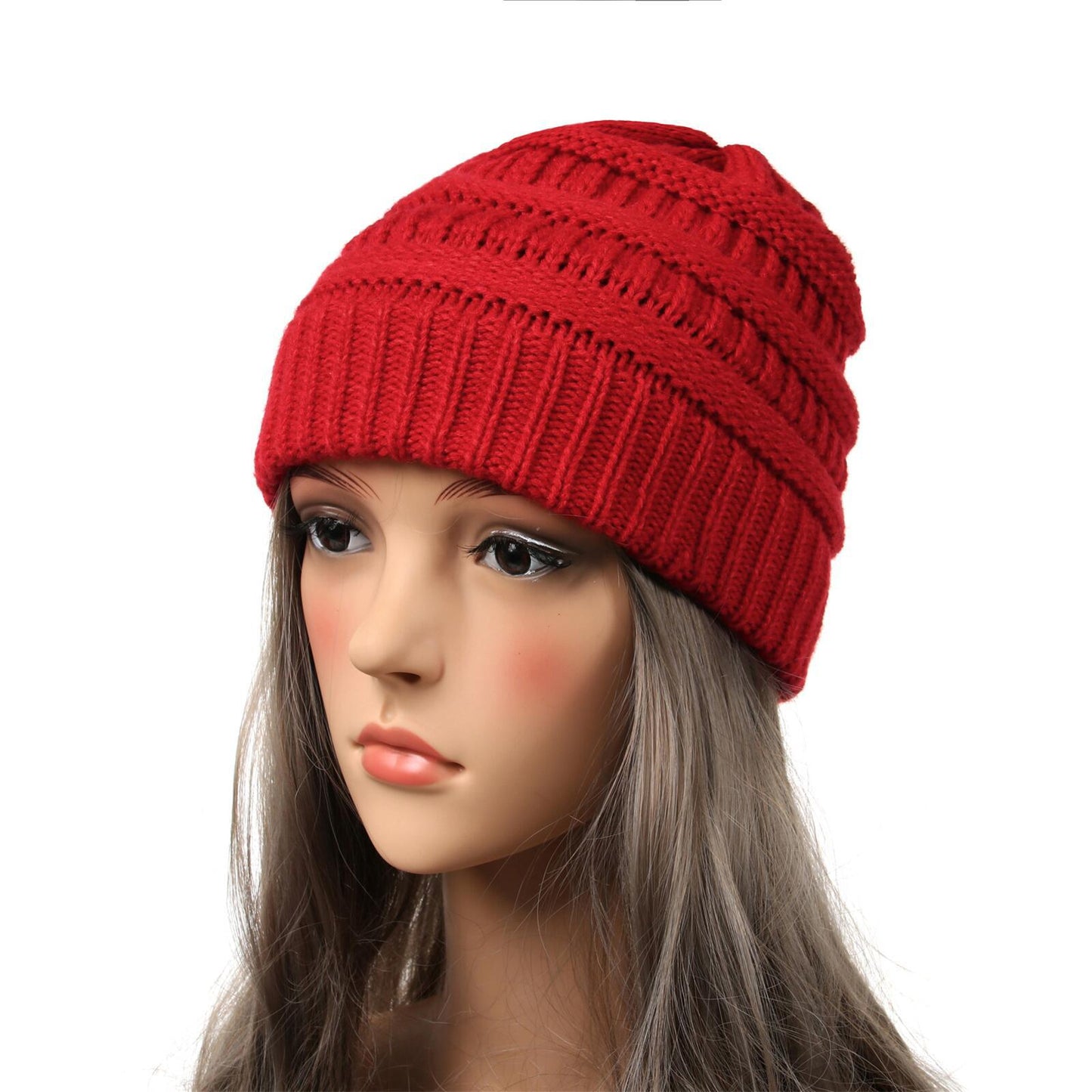 Gorro de punto cálido para mujer transfronterizo Gorra de color sólido simple