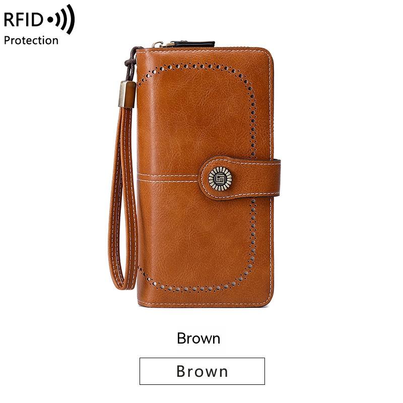 Cartera antimagnética RFID Bolso de gran capacidad para mujer con cremallera larga