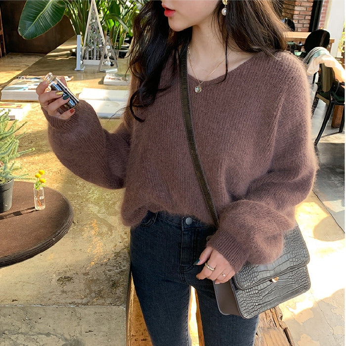 Mohair Pullover V-neck Padded Sweater Woman