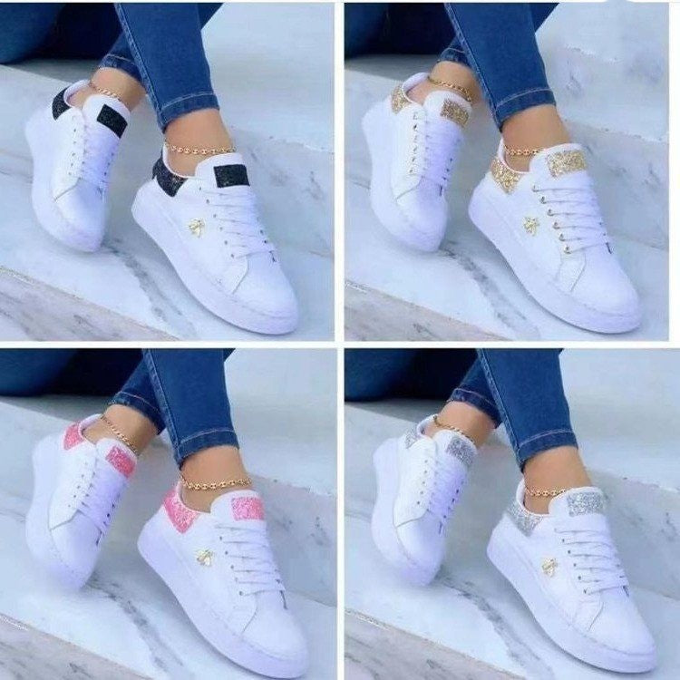 Zapatillas de deporte con plataforma Zapatos casuales bajos blancos con cordones