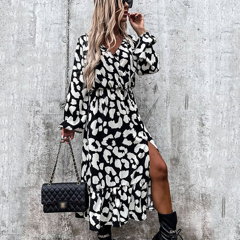 Women's Printed Lantern Sleeve Loose Long Sleeve Dress