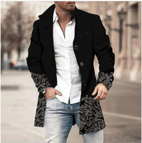 Men's Woolen Stand Collar Mid-length Casual Coat