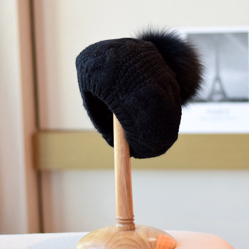 Artista de tejido de lana, otoño e invierno, patrón de giros de masa frita, gorro de lana cálido