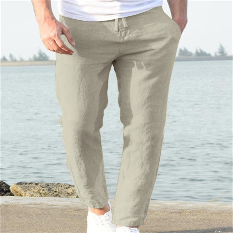 Pantalones casuales de verano de lino para hombre Pantalones con cordón