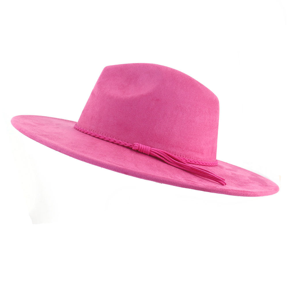 Sombrero Jazz de mujer con ala de ante color melocotón y borlas de 10 cm