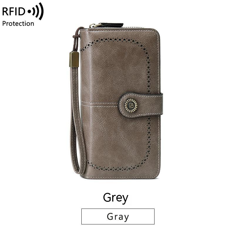 Cartera antimagnética RFID Bolso de gran capacidad para mujer con cremallera larga