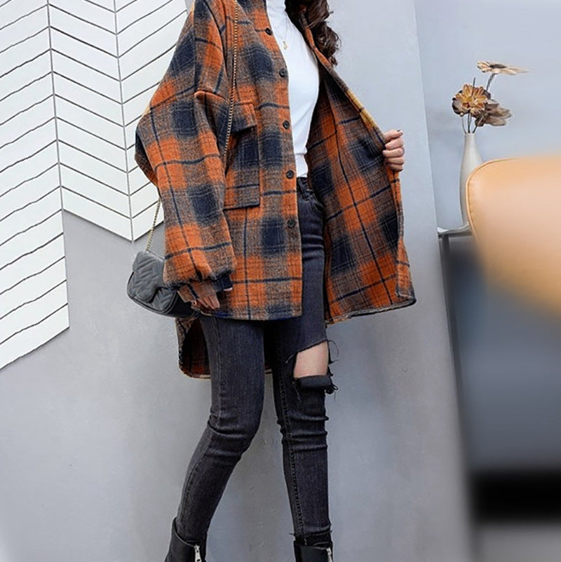 Niche Design Plaid Single-breasted Cardigan Lapel Long Sleeve Shirt