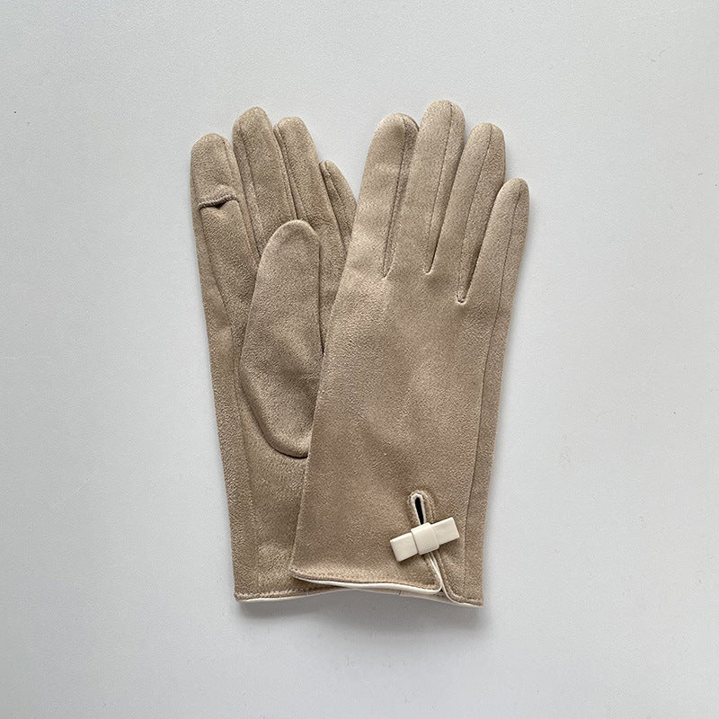 Guantes con lazo de gamuza todo fósforo a la moda para mujer