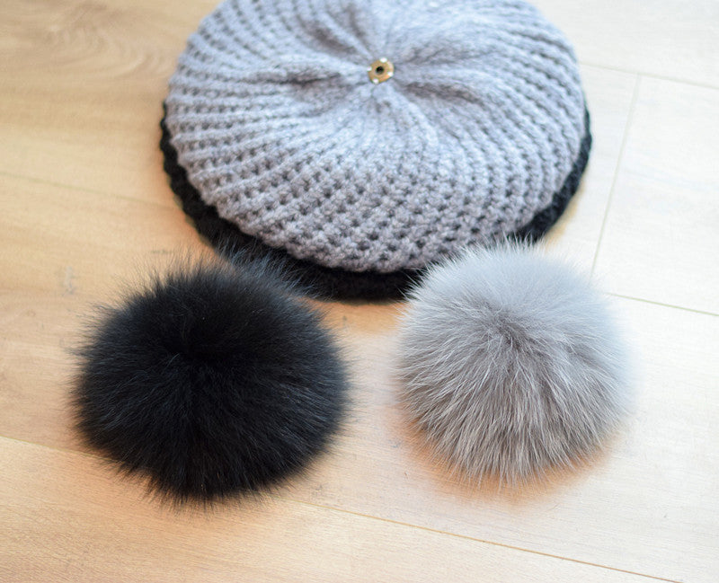 Japan Fox Fur Ball Thickened Warm Beret