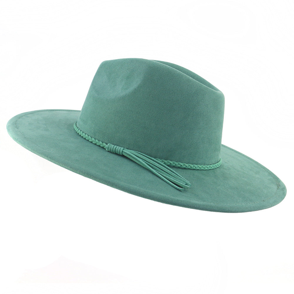 Sombrero Jazz de mujer con ala de ante color melocotón y borlas de 10 cm