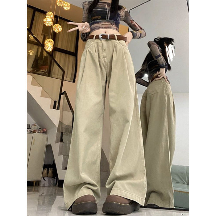 High Waist Loose And Slimming Khaki Wide Leg Jeans