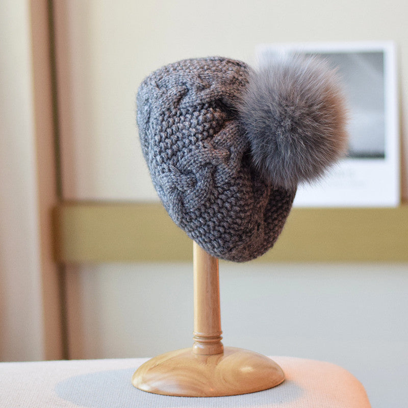 Artista de tejido de lana, otoño e invierno, patrón de giros de masa frita, gorro de lana cálido