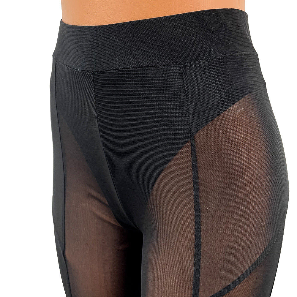 Leggings transparentes de malla ajustados a la moda para mujer