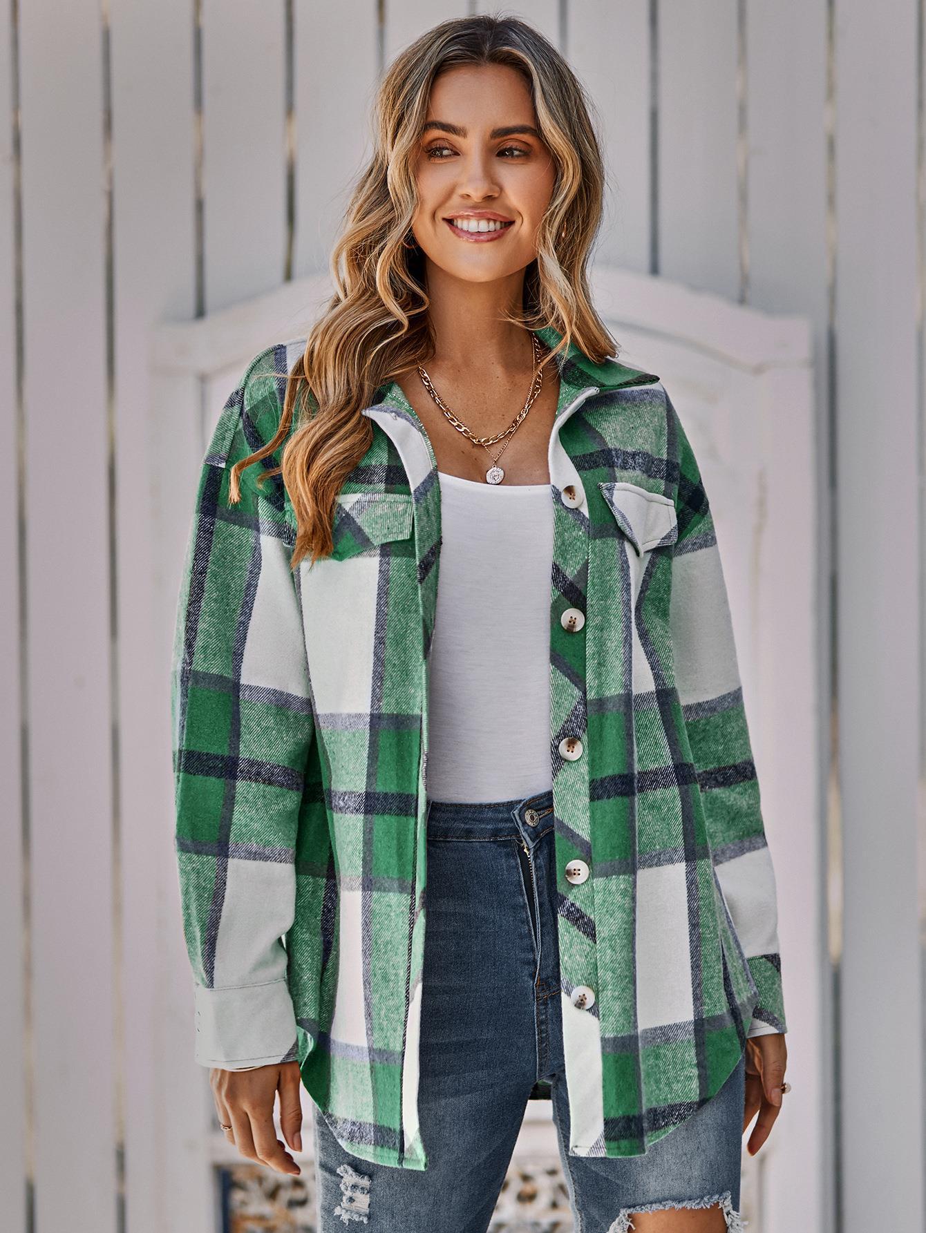 Women's Single-breasted Casual Plaid Women's Coat