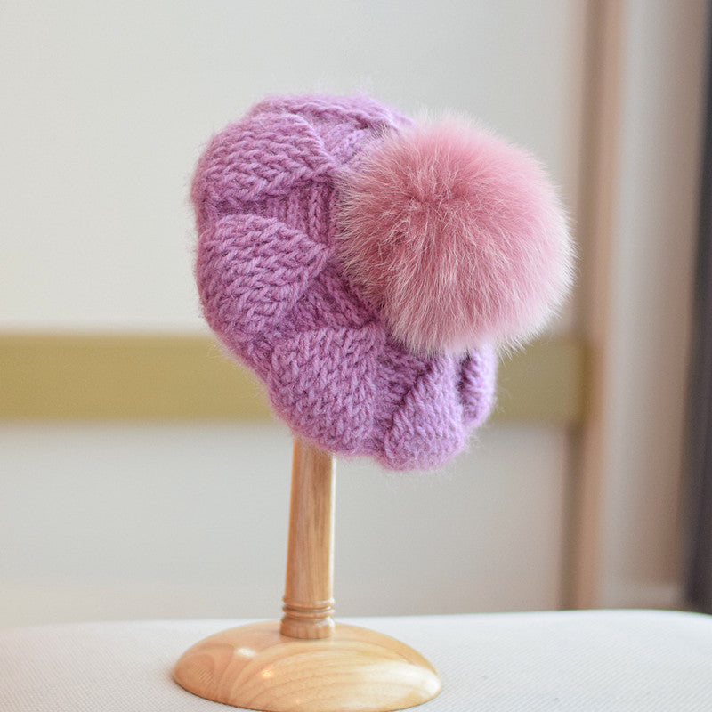 All-match Knitted Fox Velvet Woolen Cap For Women