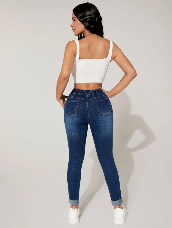 New Drawstring Elastic Waist High Skinny Jeans