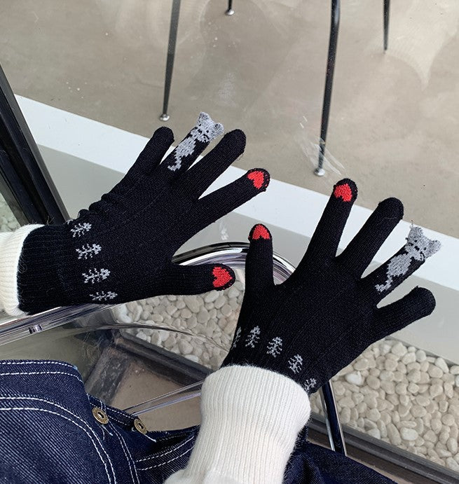 Christmas Red Finger Gloves For Women