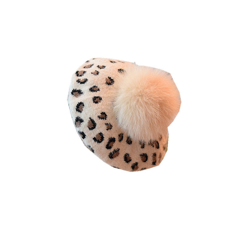 Sombrero de leopardo todo fósforo de lana estilo visón retro Moda