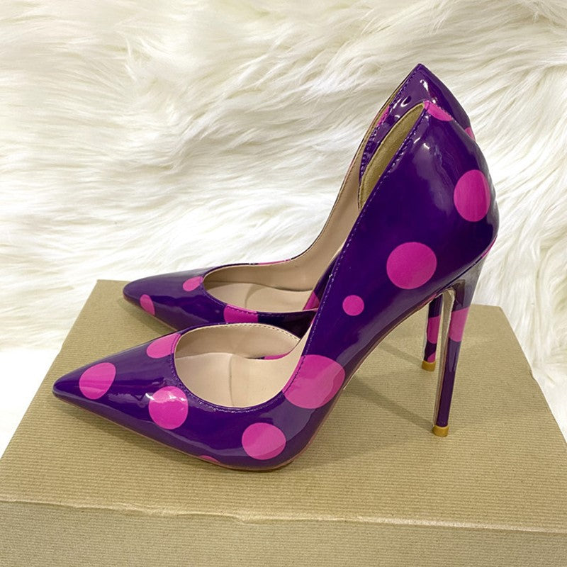 Polka Dot Side Hollow Pointed Thin Heel High Heels