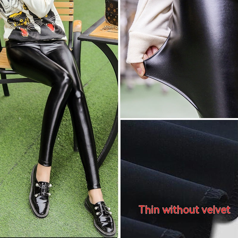 Pantalones de cuero Leggings gruesos de cuero PU de cintura alta de talla grande para mujer