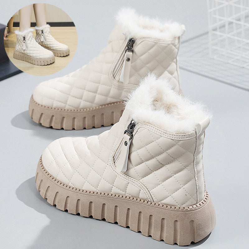 Botas de nieve con forro de felpa para mujer, botines con plataforma, informales, con cremallera lateral, cómodas, cortas, para invierno