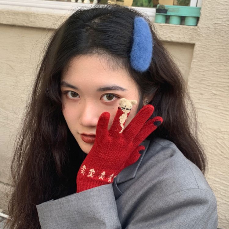 Christmas Red Finger Gloves For Women