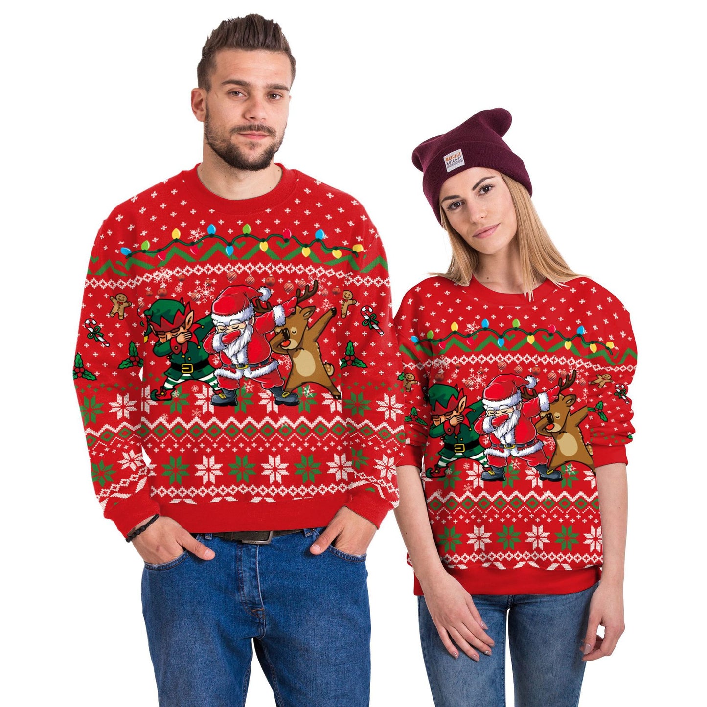 Men And Women Digital Printing Christmas Round Neck Sweater Tops