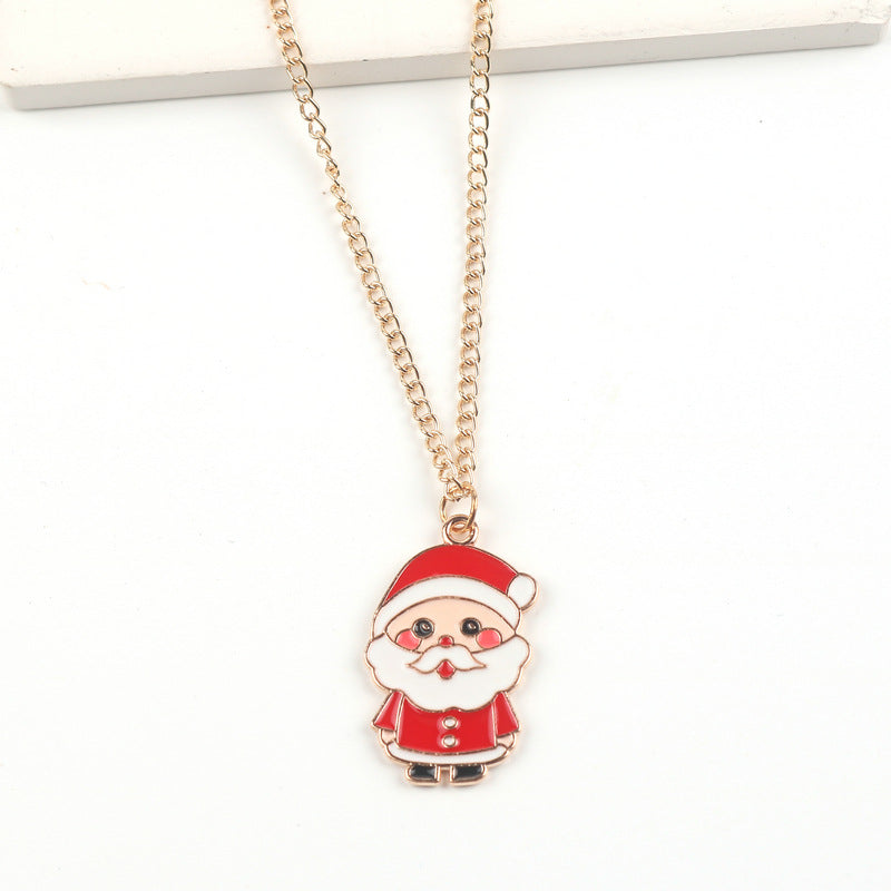 Christmas Necklace Cute Cartoon Santa Claus Snowman Elk Pendant Necklace Xmas New Year Festival Ear Jewelry Gifts