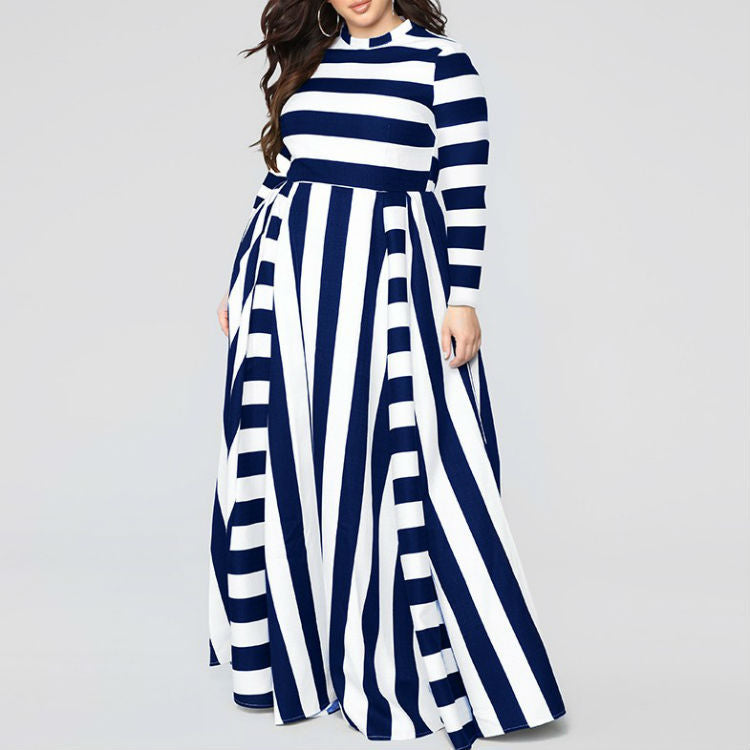 Loose Women\'s Dress Plus Size Striped Woman\'s Dress