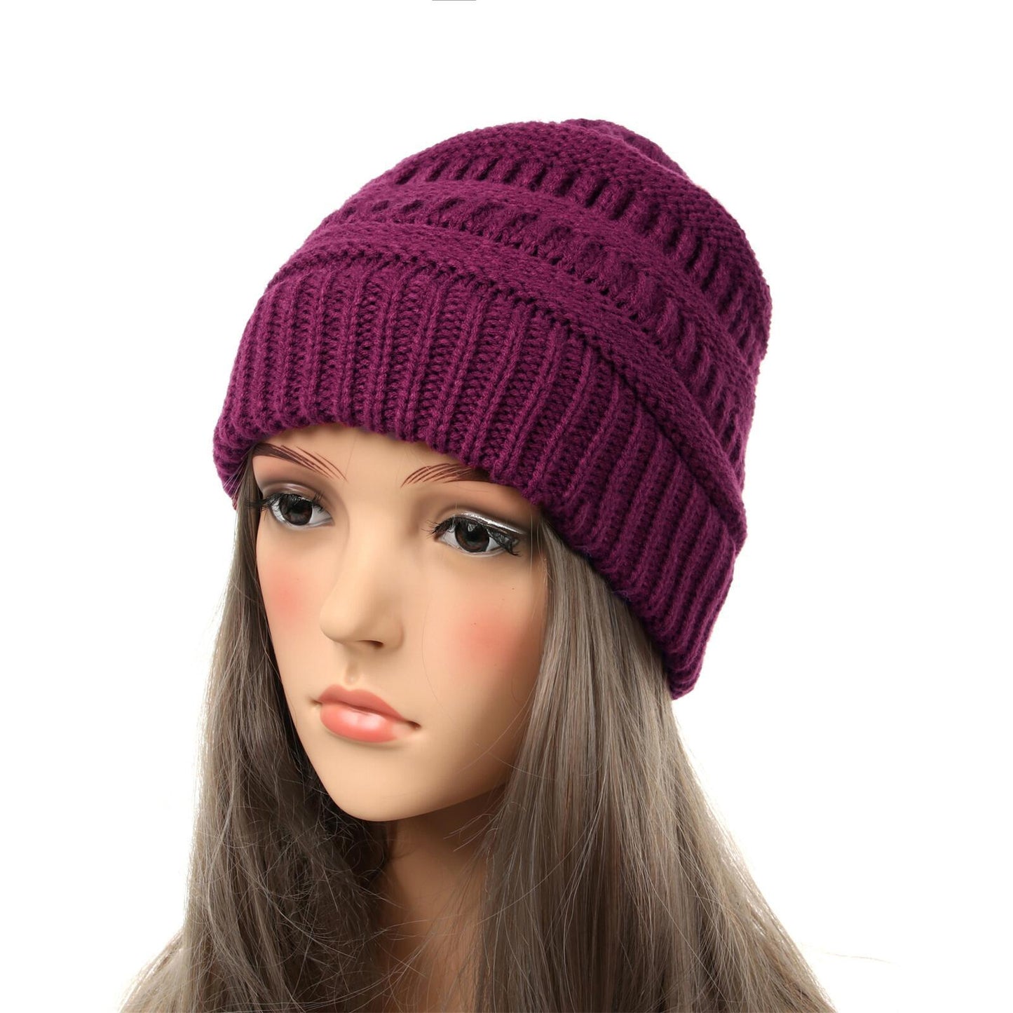 Gorro de punto cálido para mujer transfronterizo Gorra de color sólido simple