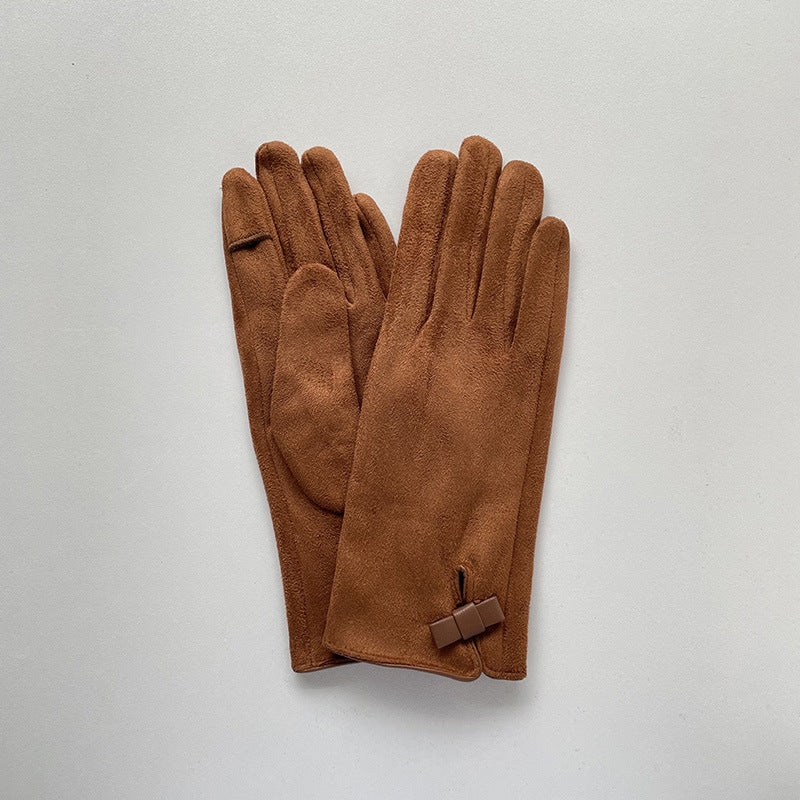 Guantes con lazo de gamuza todo fósforo a la moda para mujer