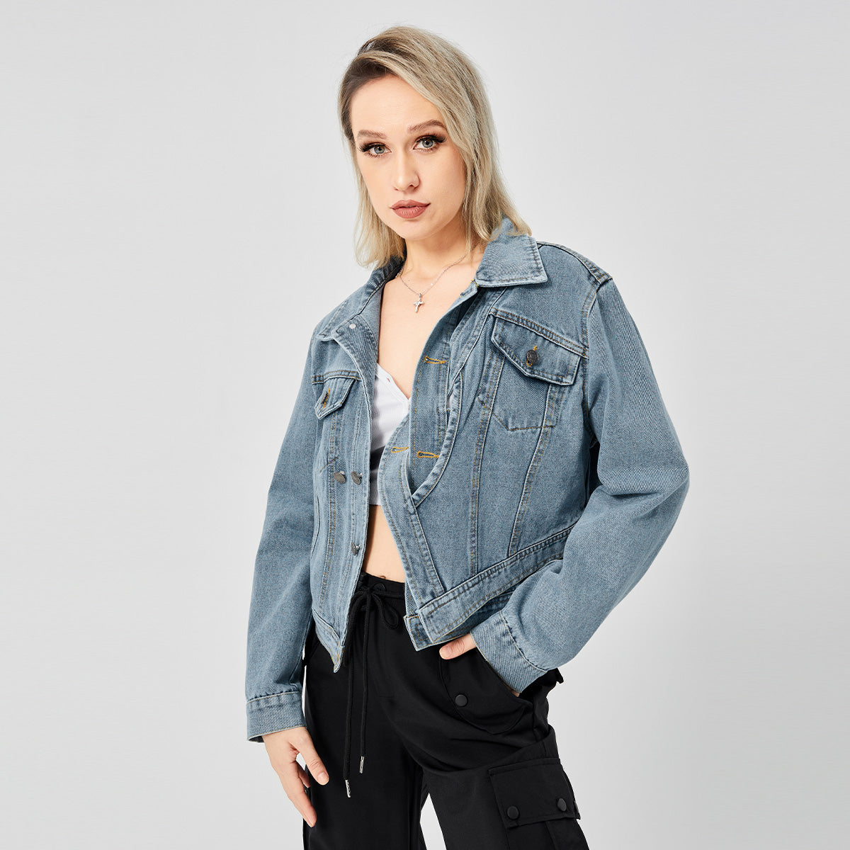 Chaqueta vaquera de manga larga diseñada para mujer Top de moda