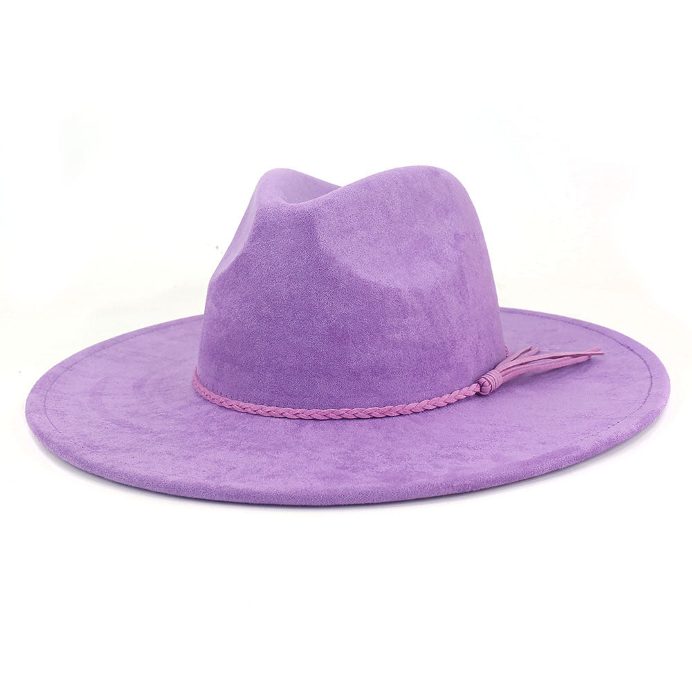 Sombrero Jazz de mujer con ala de ante color melocotón y borlas de 10 cm