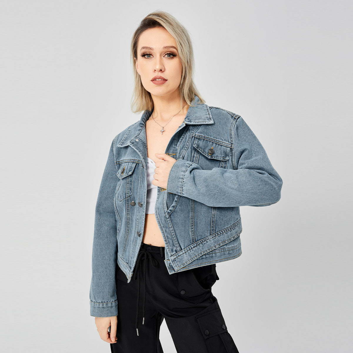 Chaqueta vaquera de manga larga diseñada para mujer Top de moda