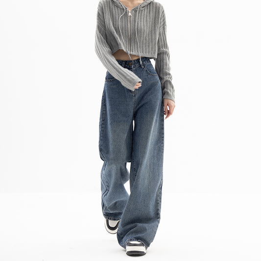 Straight Tube Loose Wide Leg Pants Blue Jeans Woman