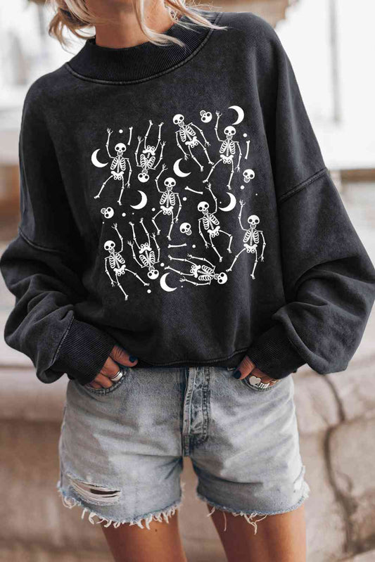 Sudadera de manga larga con cuello redondo y estampado de esqueleto