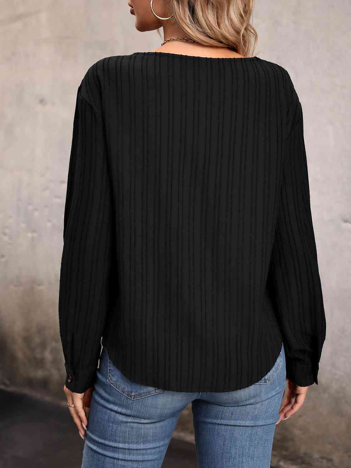 Asymmetrical Neck Decorative Button Top