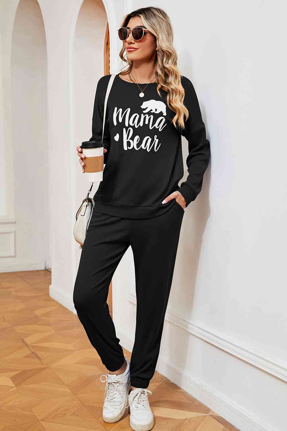 Conjunto de sudadera y pantalón deportivo con gráfico MAMA BEAR