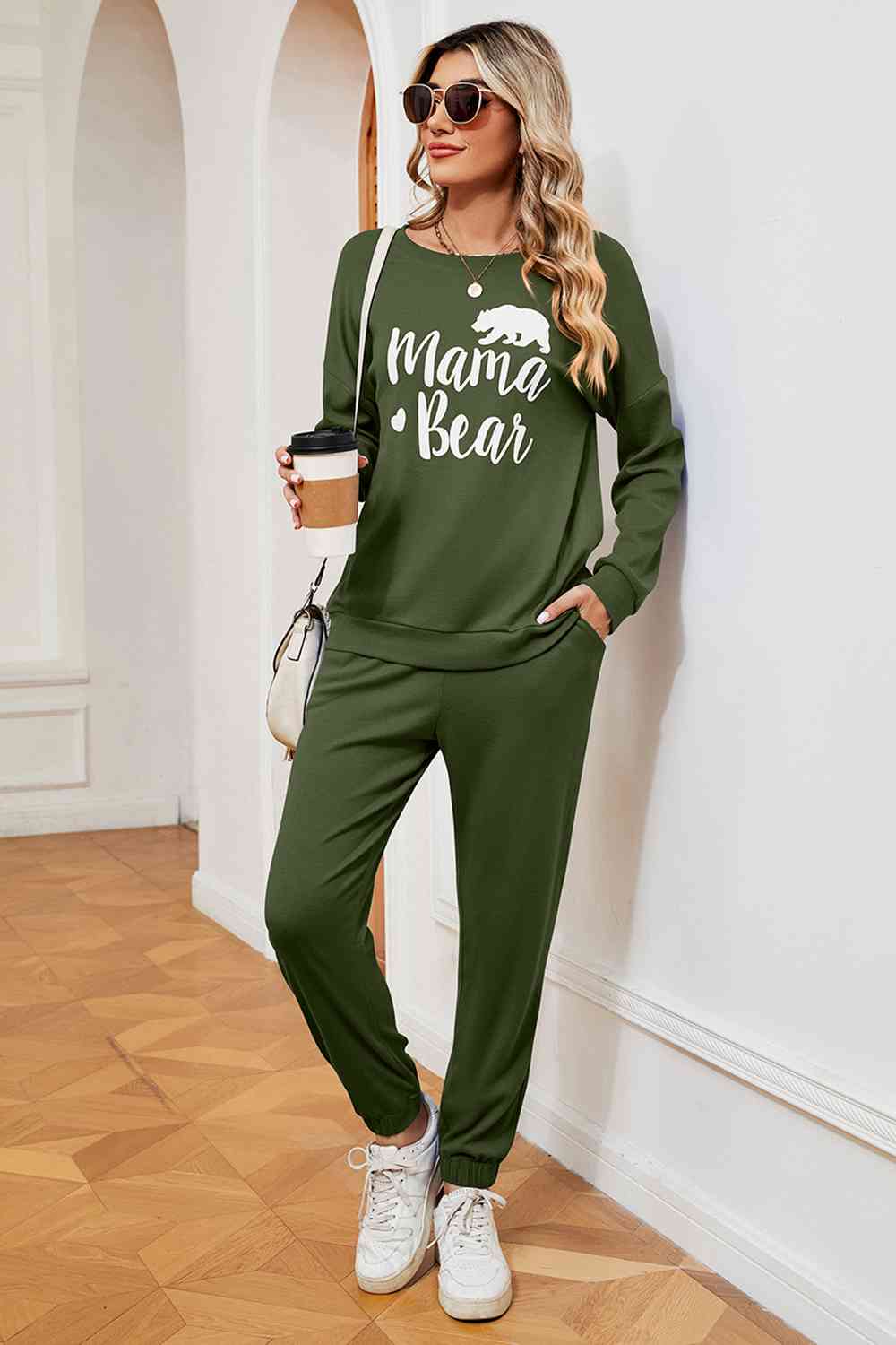 Conjunto de sudadera y pantalón deportivo con gráfico MAMA BEAR