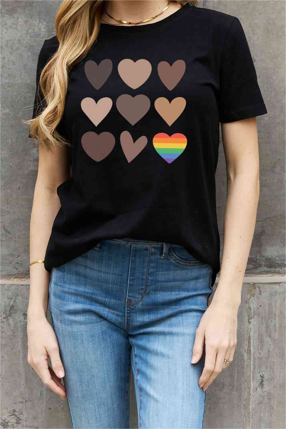 Simply Love Camiseta de algodón con gráfico de corazón de tamaño completo de Simply Love