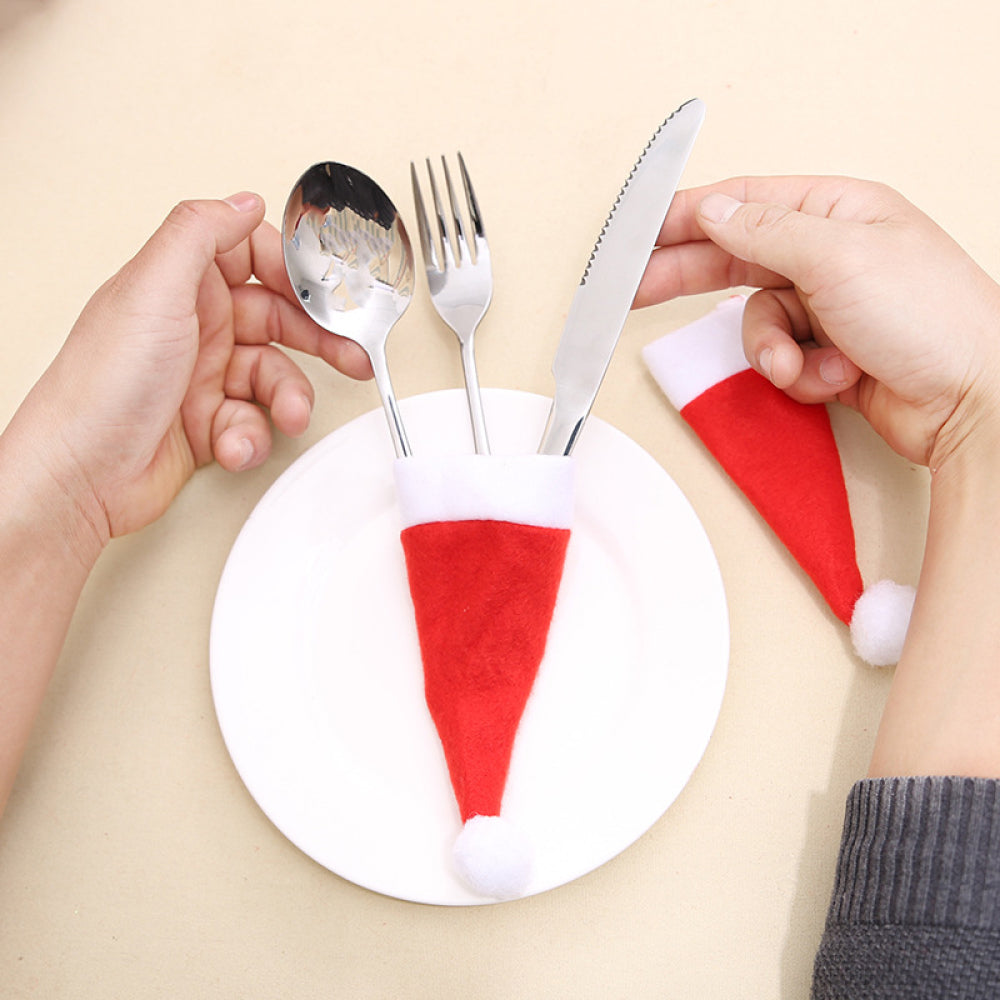 Portacubiertos con gorro navideño de 20 piezas