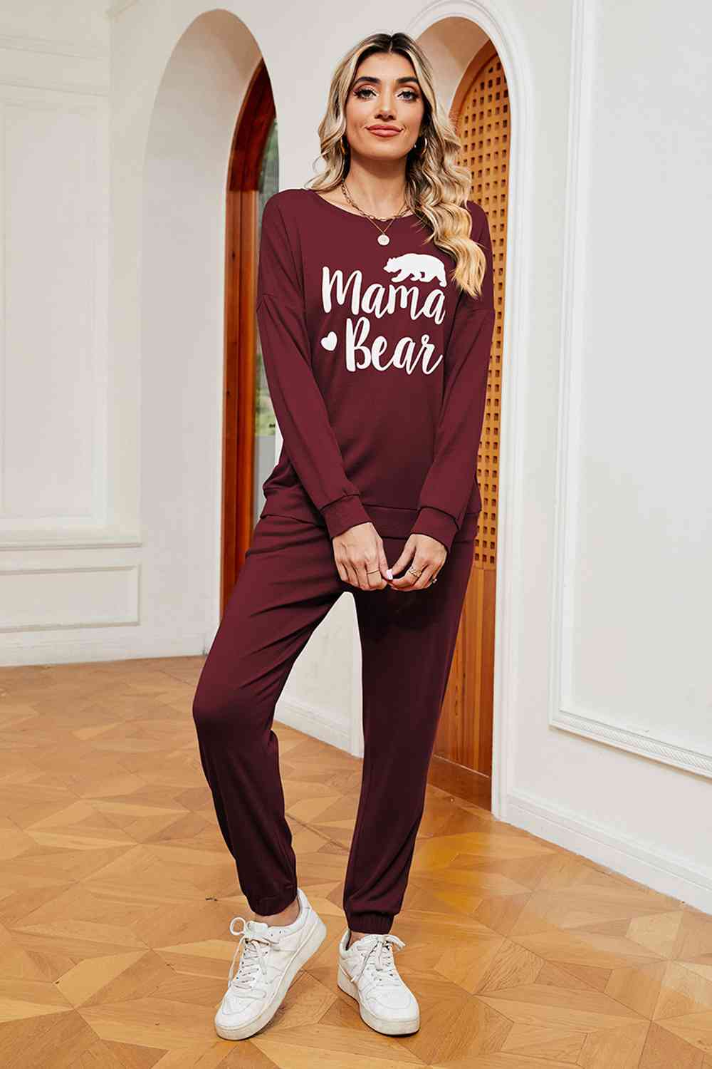 Conjunto de sudadera y pantalón deportivo con gráfico MAMA BEAR